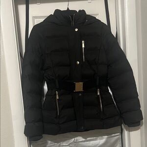 Karen Millen Women’s Black Gold Buckle Belted Puffer Jacket